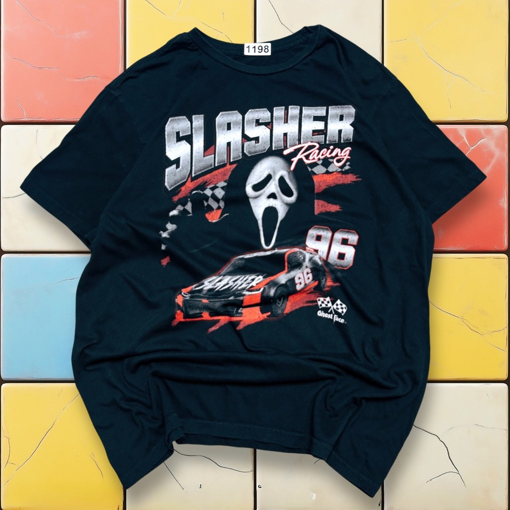 Ghost Face Slasher Racing Y2K Graphic T Shirt Mens Halloween Horror Movie